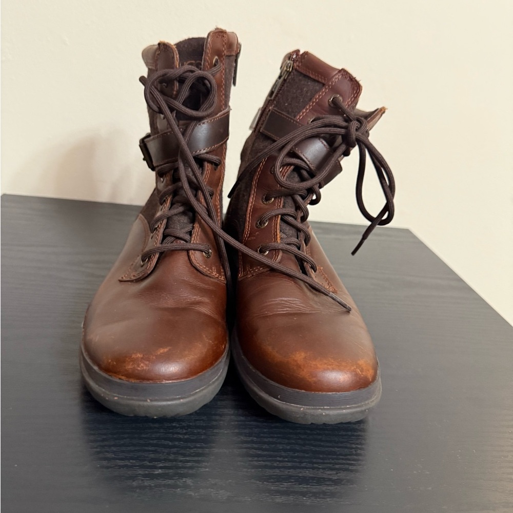 UGG Kesey Chestnut Brown Leather Waterproof Moto Buckle Boots No Box Size 8 - Picture 3 of 9